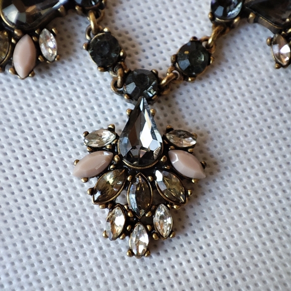 J. Crew Signed Oxidized Brass Art Deco Reproduction Jeweled Necklace - Picture 5 of 12